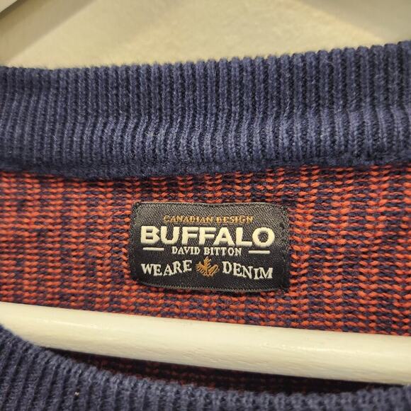 Buffalo David Bitton Men's Red Ochre Contrast Cotton Knit Fall Sweater - Size M - Picture 5 of 7